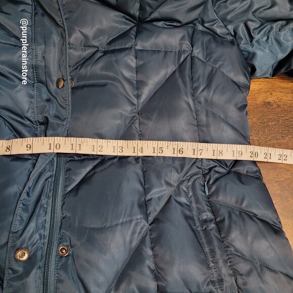Jones New York Down Quilted Puffer Parka XL Faux Fur Blue Preppy Outdoor Winter - Picture 12 of 16